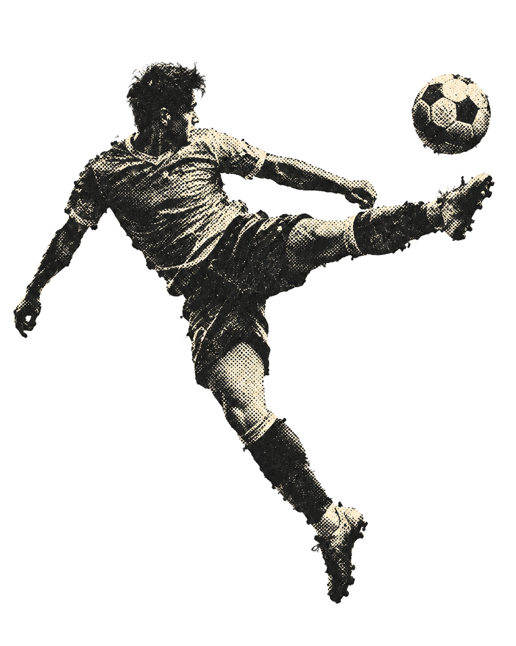 Soccer player striking a volley